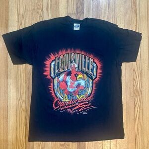 Vintage 1990s Louisville Cardinals Black T-Shirt Single Stitch Made in USA NOS